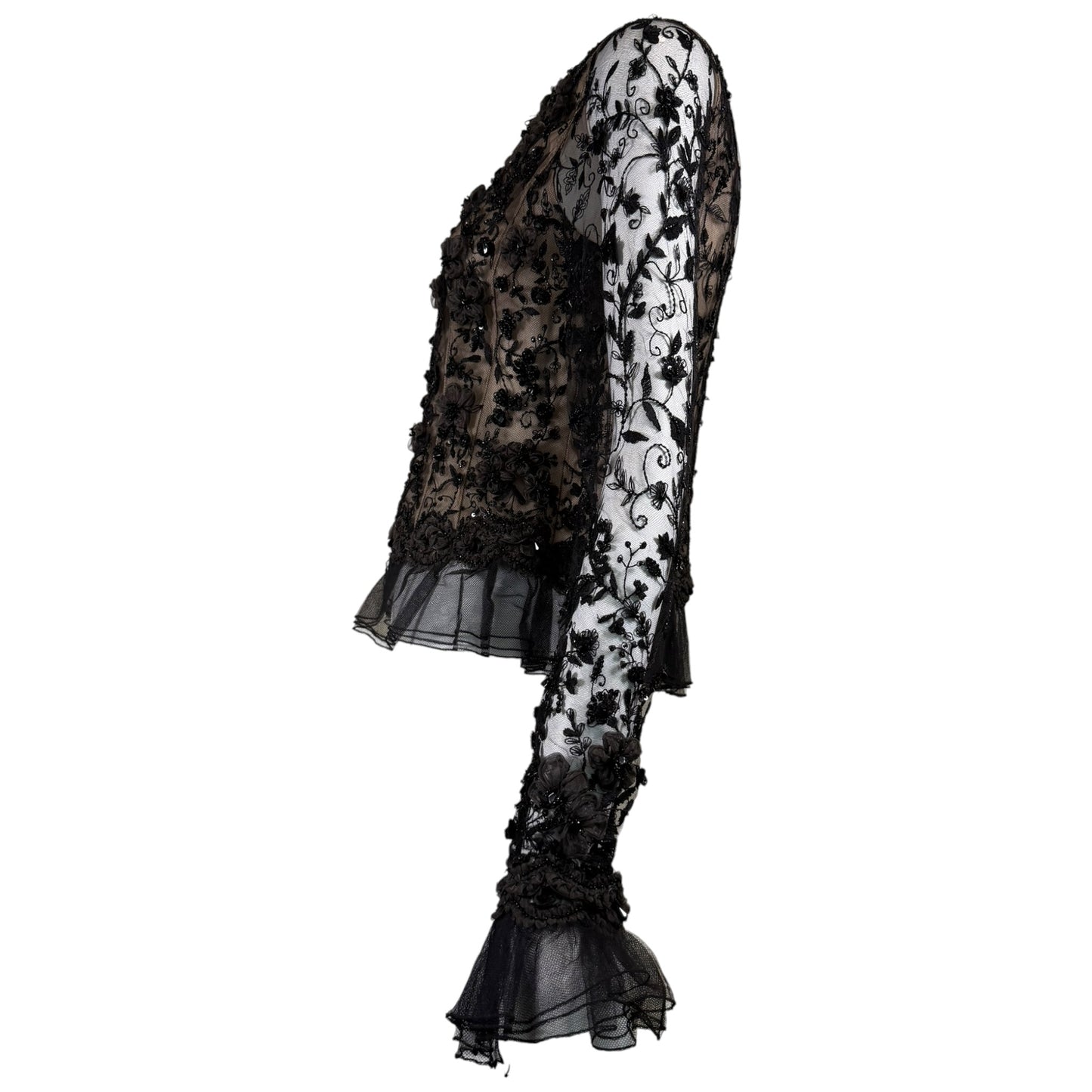 Iris Apfel Provenance Vintage Oscar de la Renta Black Beaded Lace Illusion Evening Jacket Size 8