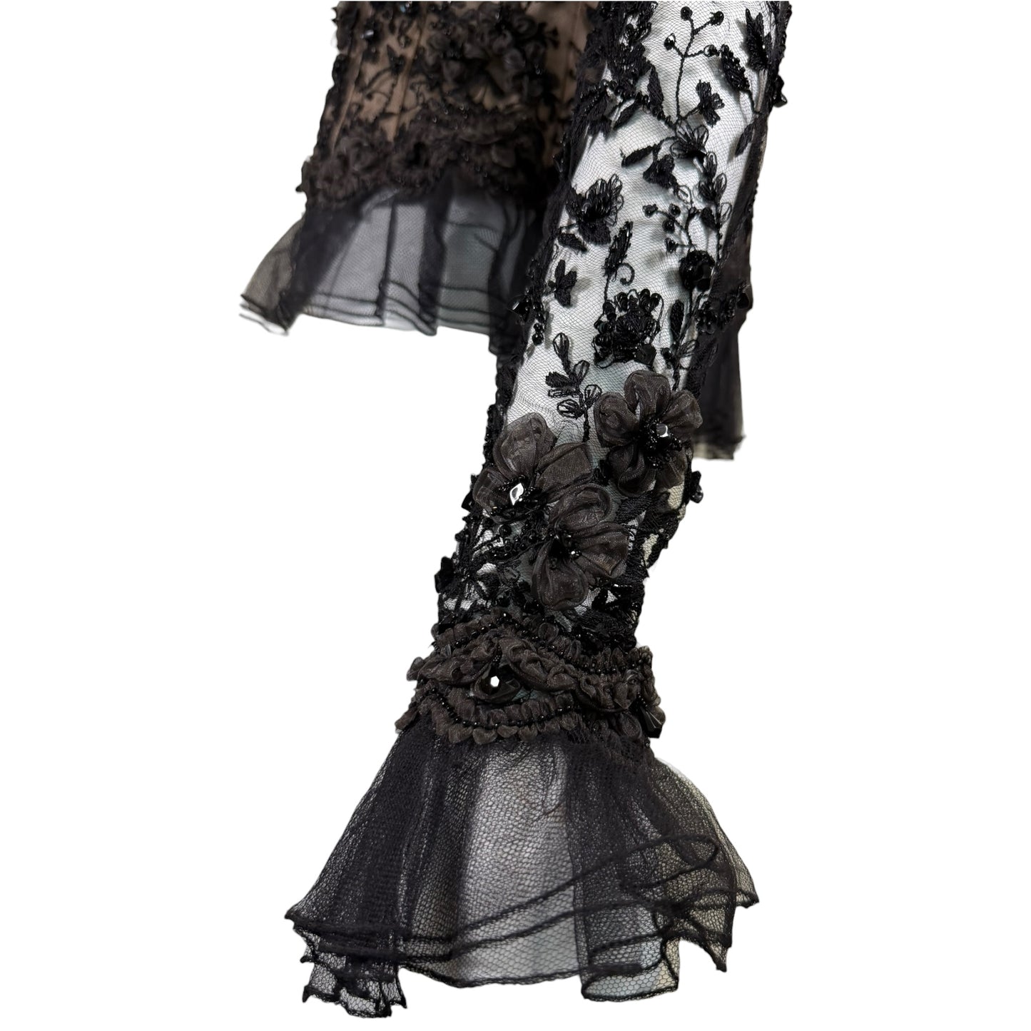 Iris Apfel Provenance Vintage Oscar de la Renta Black Beaded Lace Illusion Evening Jacket Size 8