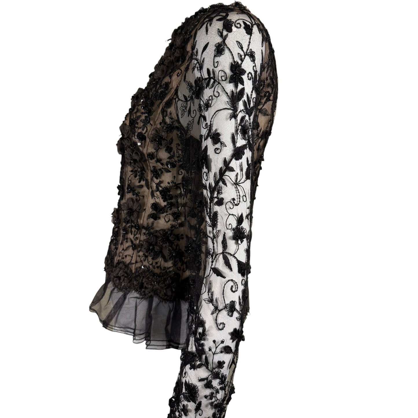 Iris Apfel Provenance Vintage Oscar de la Renta Black Beaded Lace Illusion Evening Jacket Size 8