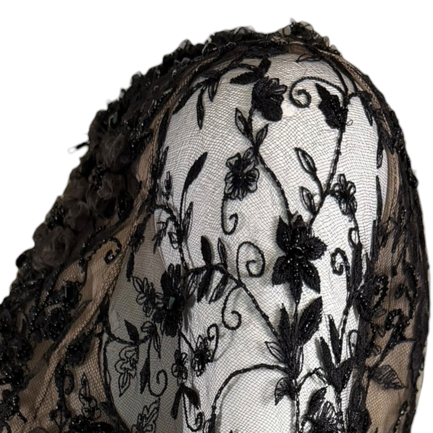 Iris Apfel Provenance Vintage Oscar de la Renta Black Beaded Lace Illusion Evening Jacket Size 8