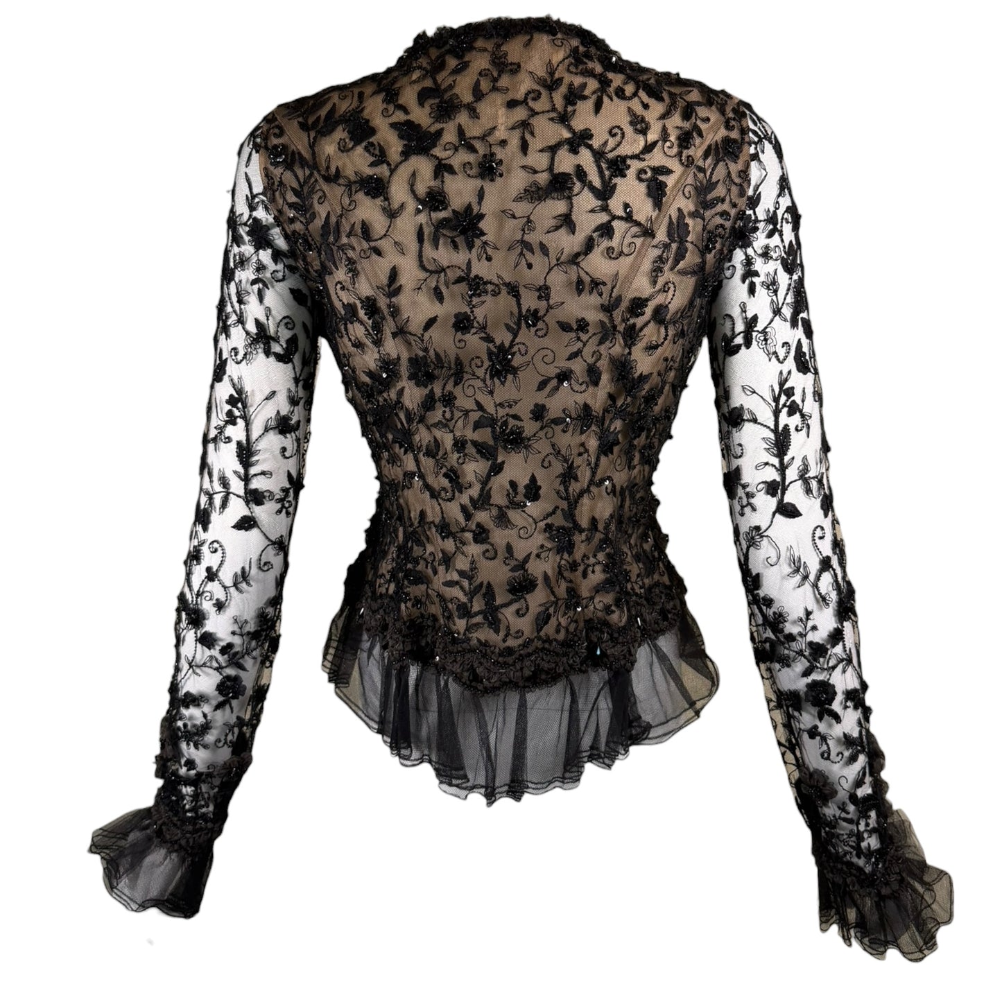 Iris Apfel Provenance Vintage Oscar de la Renta Black Beaded Lace Illusion Evening Jacket Size 8