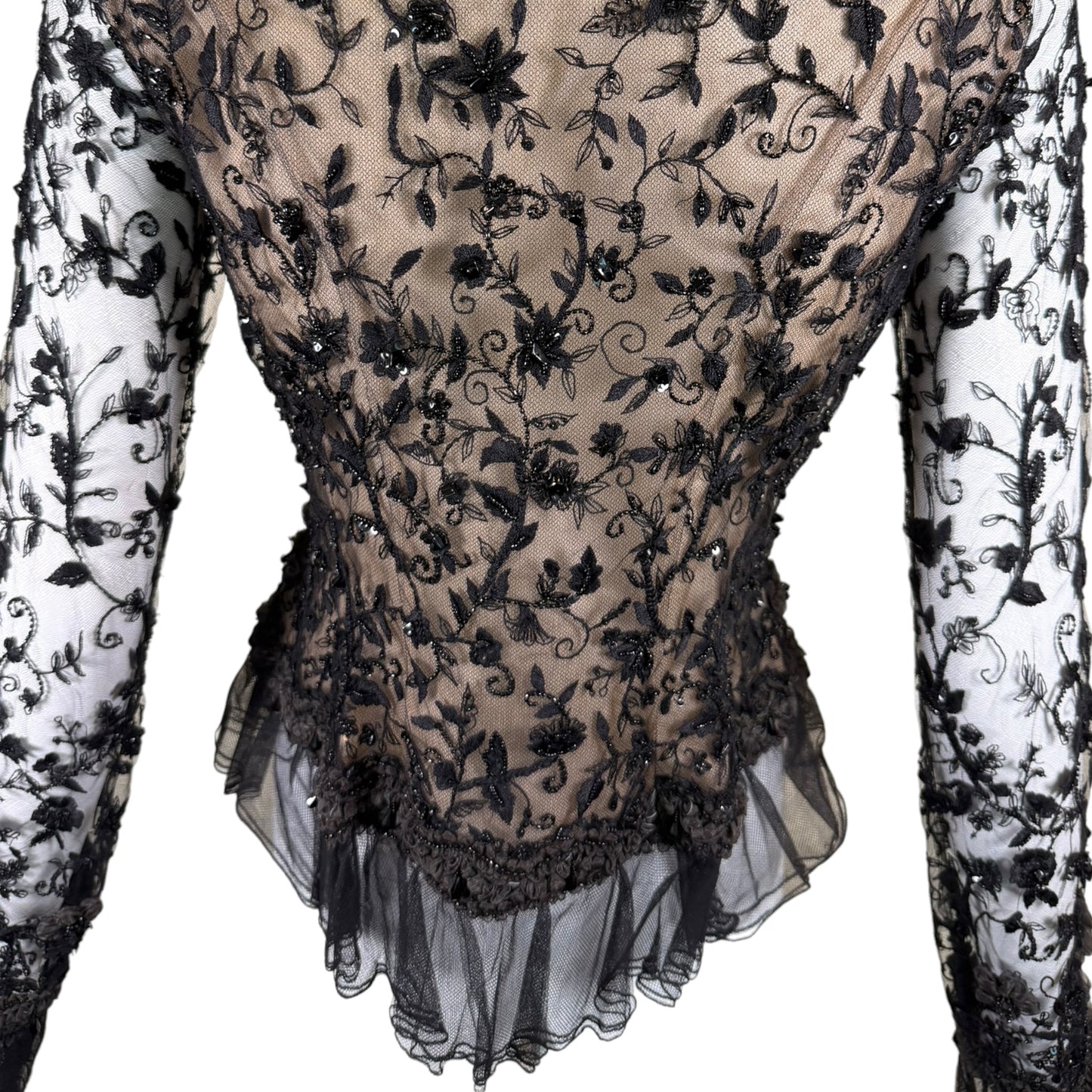 Iris Apfel Provenance Vintage Oscar de la Renta Black Beaded Lace Illusion Evening Jacket Size 8