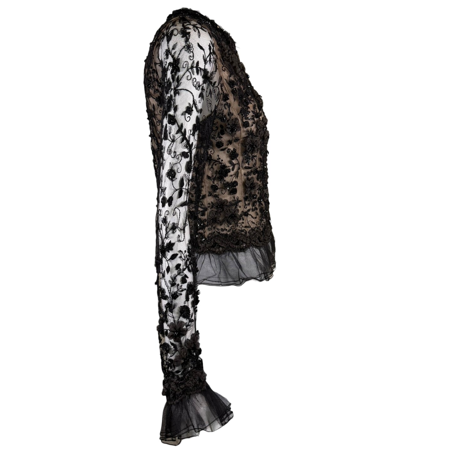 Iris Apfel Provenance Vintage Oscar de la Renta Black Beaded Lace Illusion Evening Jacket Size 8
