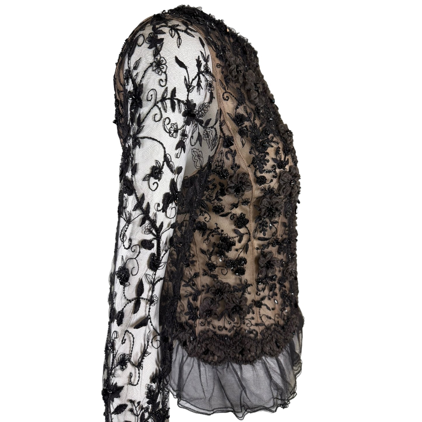Iris Apfel Provenance Vintage Oscar de la Renta Black Beaded Lace Illusion Evening Jacket Size 8