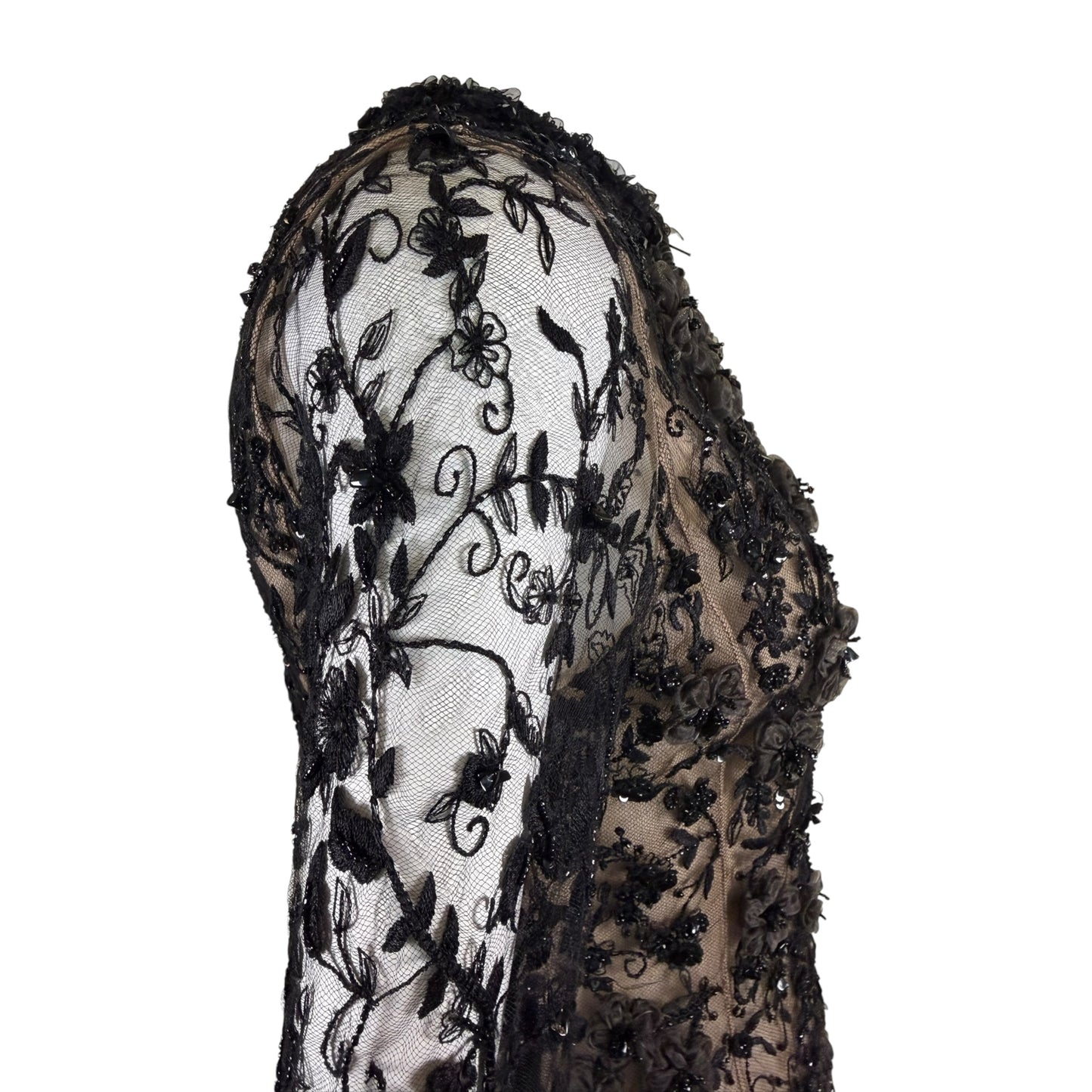 Iris Apfel Provenance Vintage Oscar de la Renta Black Beaded Lace Illusion Evening Jacket Size 8