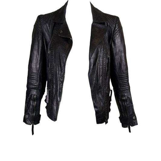 Vintage Roberto Cavalli Black Croc-Embossed Leather Moto Jacket, IT 44