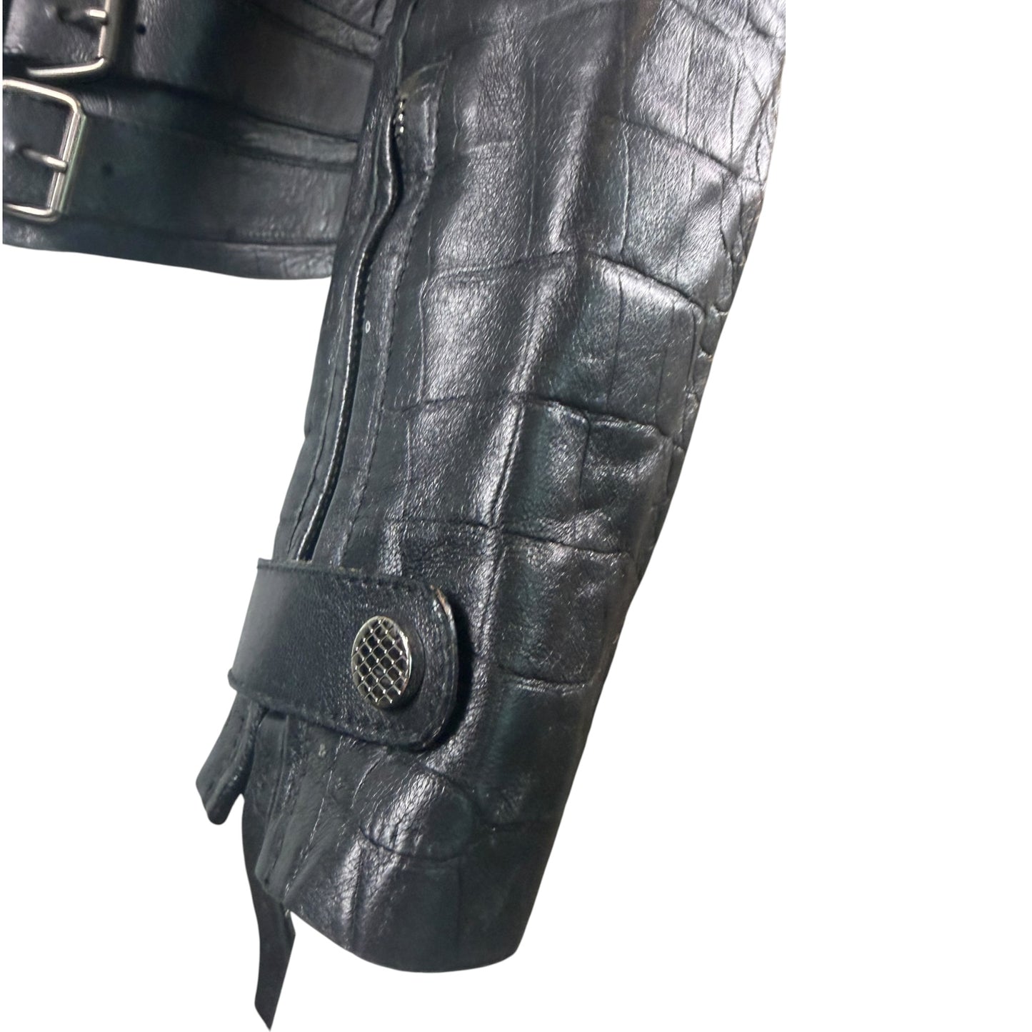 Vintage Roberto Cavalli Black Croc-Embossed Leather Moto Jacket, IT 44