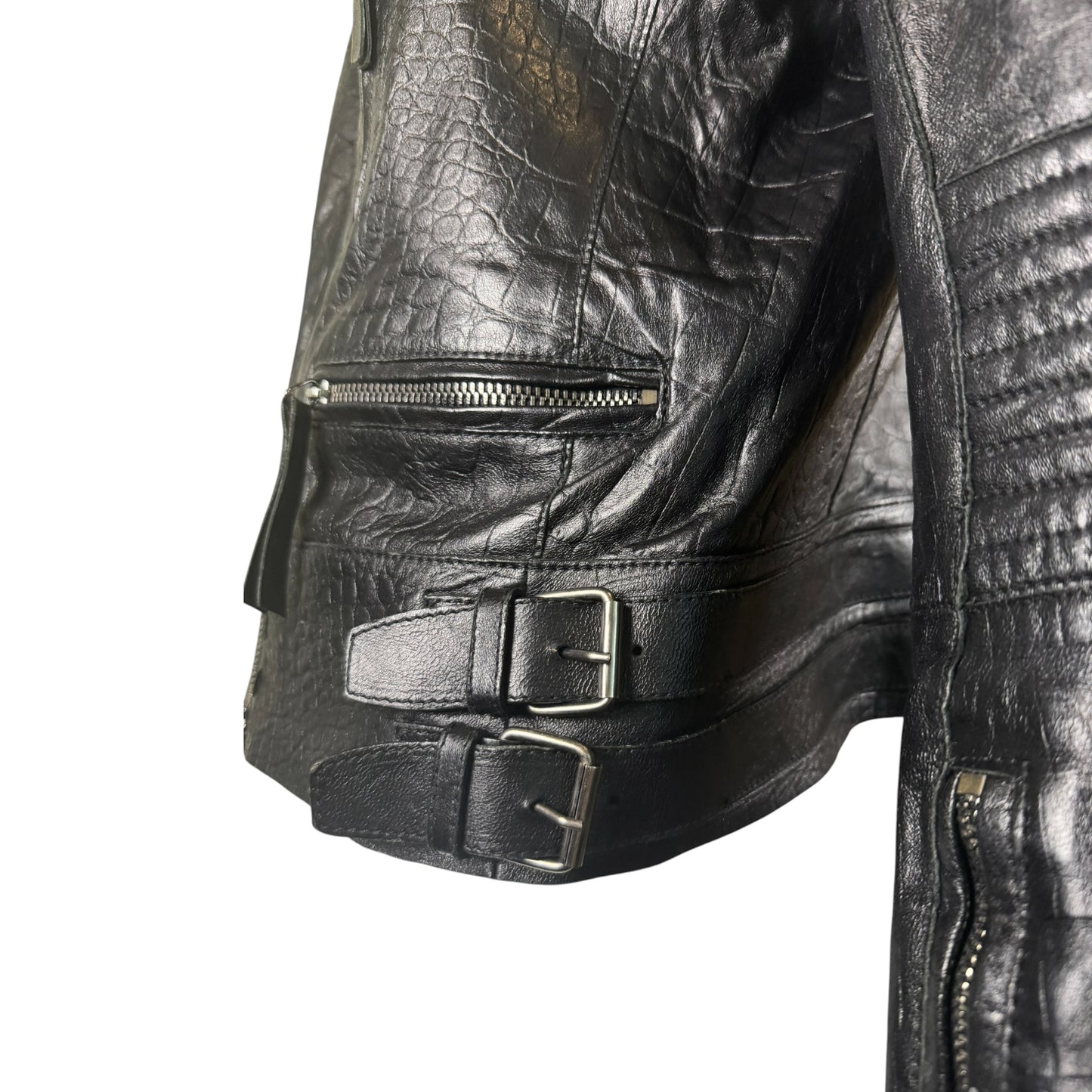 Vintage Roberto Cavalli Black Croc-Embossed Leather Moto Jacket, IT 44