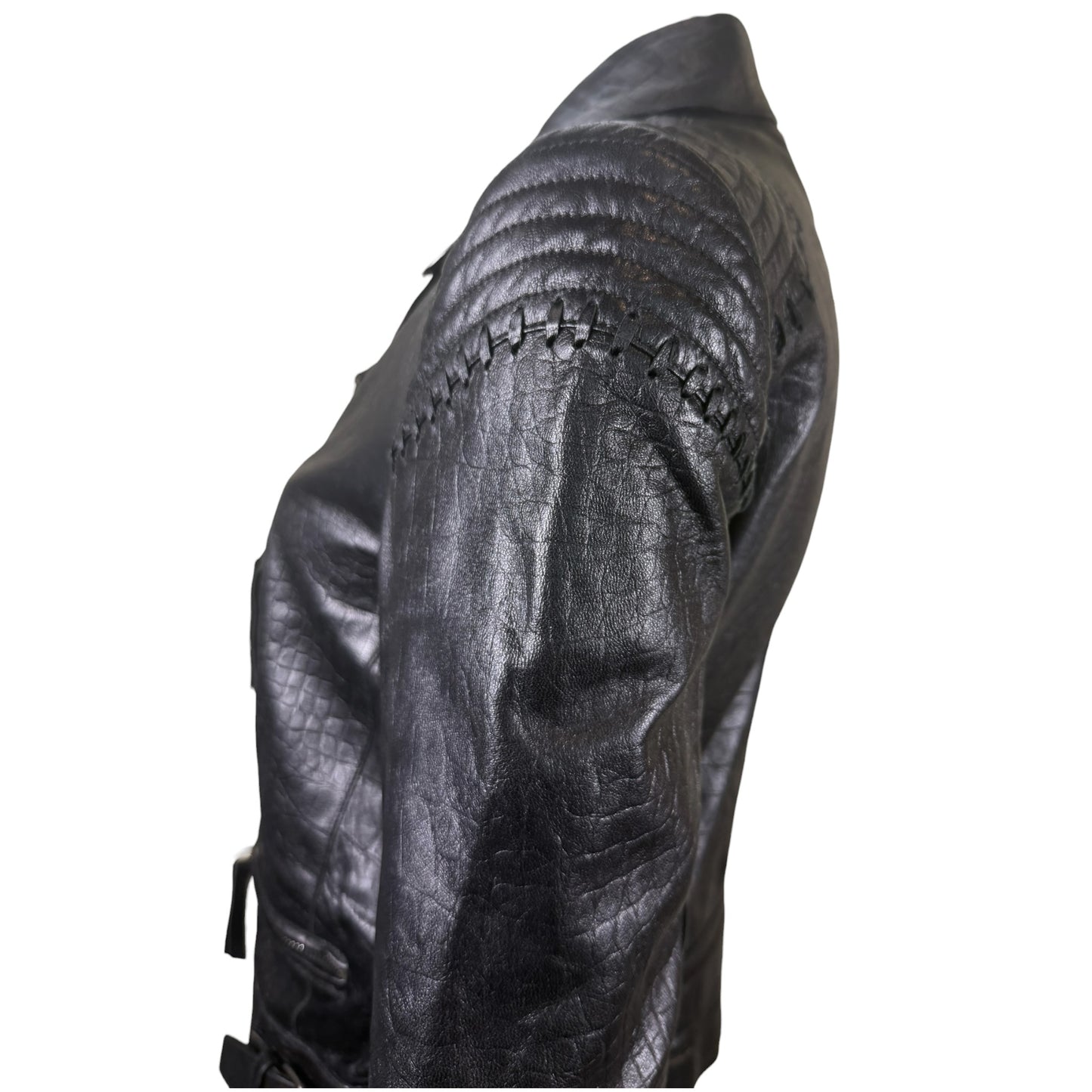 Vintage Roberto Cavalli Black Croc-Embossed Leather Moto Jacket, IT 44