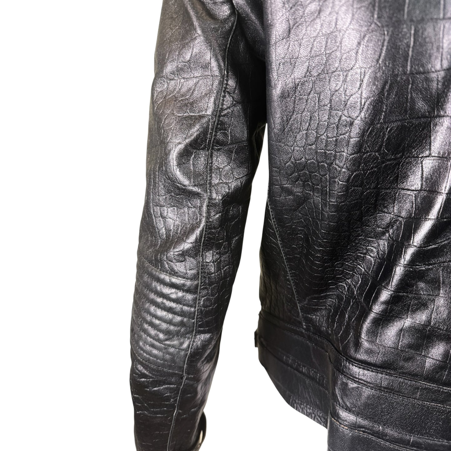 Vintage Roberto Cavalli Black Croc-Embossed Leather Moto Jacket, IT 44