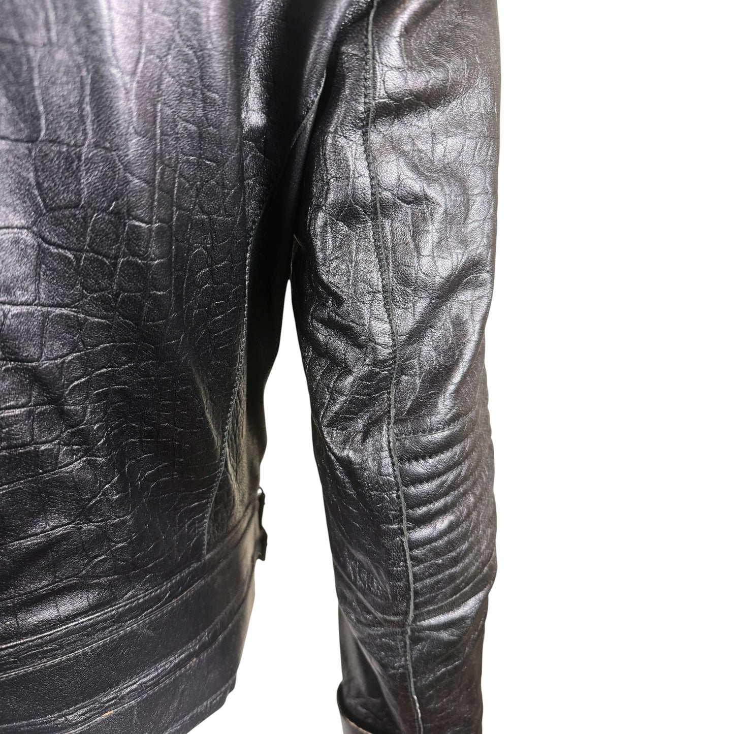 Vintage Roberto Cavalli Black Croc-Embossed Leather Moto Jacket, IT 44
