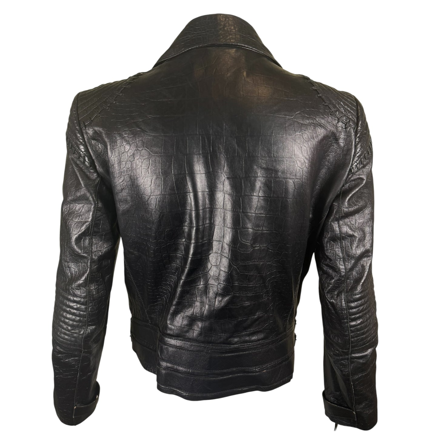 Vintage Roberto Cavalli Black Croc-Embossed Leather Moto Jacket, IT 44