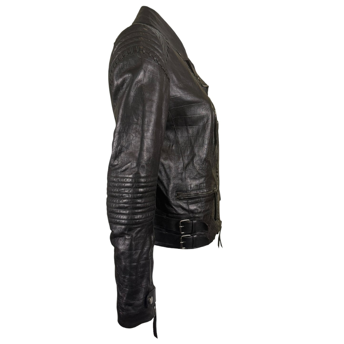Vintage Roberto Cavalli Black Croc-Embossed Leather Moto Jacket, IT 44
