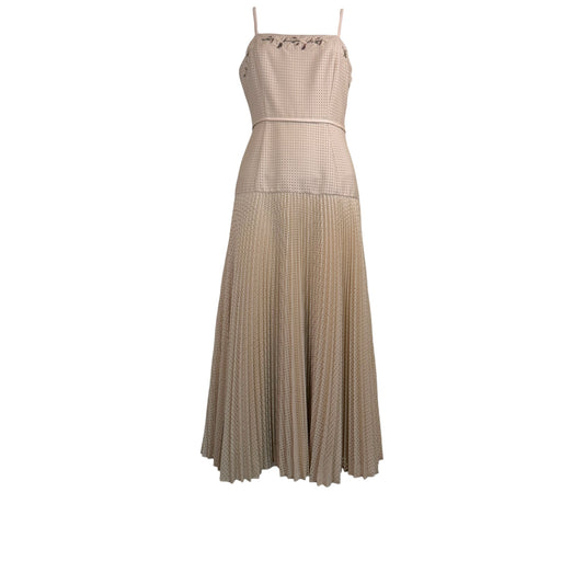 Fendi Spring 2019 Runway Beige Mohair & Wool Pleated Embellished Midi Dress, IT 42