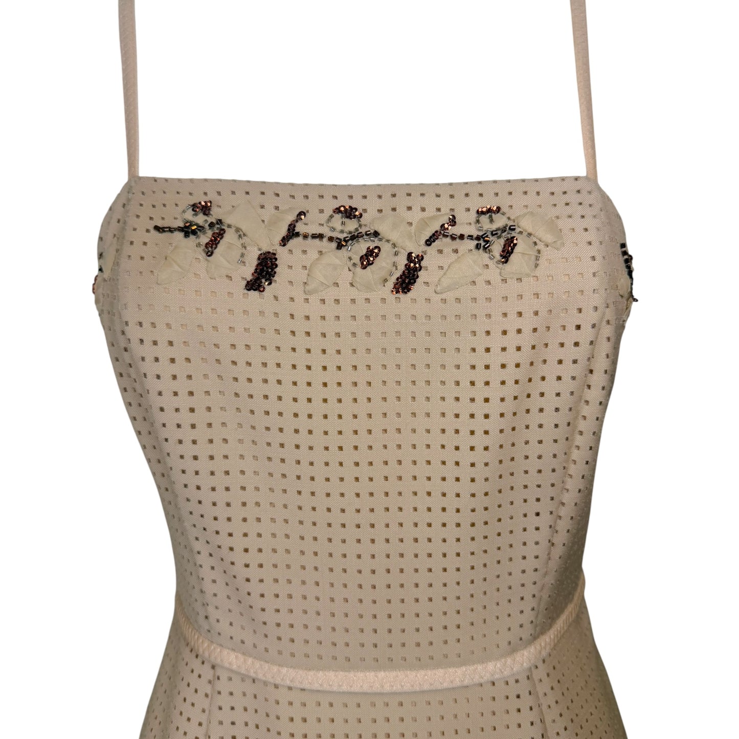 Fendi Spring 2019 Runway Beige Mohair & Wool Pleated Embellished Midi Dress, IT 42
