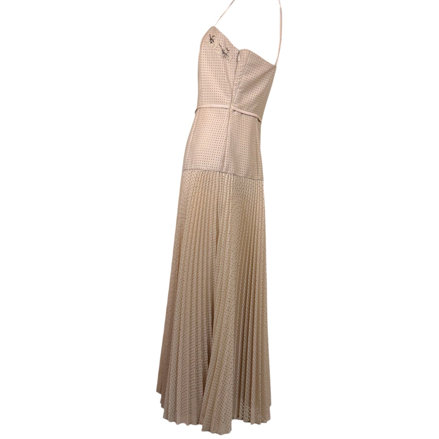 Fendi Spring 2019 Runway Beige Mohair & Wool Pleated Embellished Midi Dress, IT 42