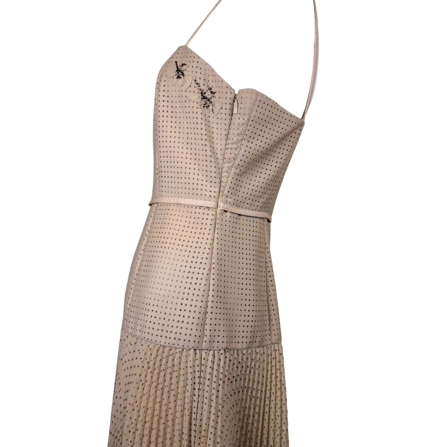 Fendi Spring 2019 Runway Beige Mohair & Wool Pleated Embellished Midi Dress, IT 42
