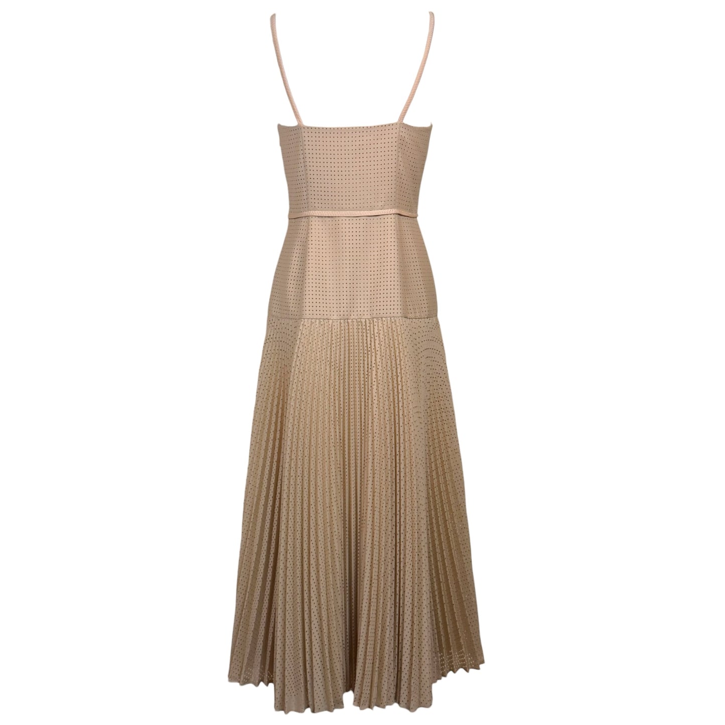 Fendi Spring 2019 Runway Beige Mohair & Wool Pleated Embellished Midi Dress, IT 42