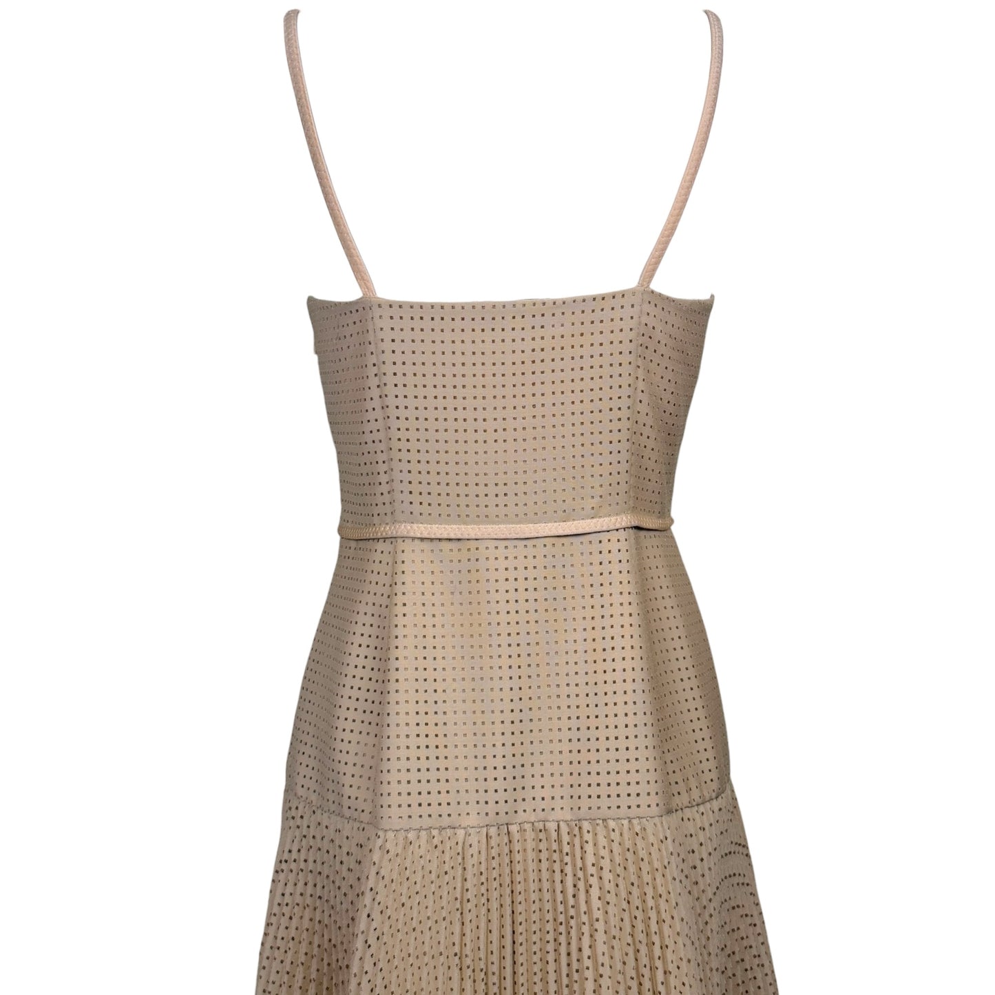 Fendi Spring 2019 Runway Beige Mohair & Wool Pleated Embellished Midi Dress, IT 42