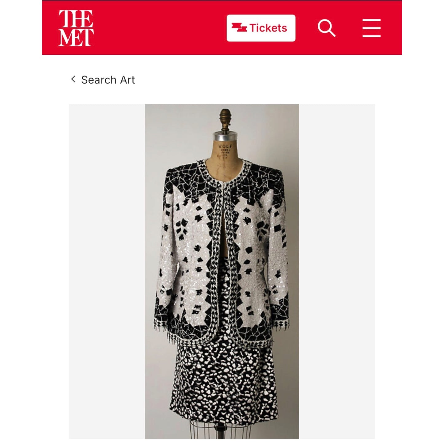 Vintage 1990s Galanos Couture Black & White Art Deco Beaded Sequin Evening Jacket