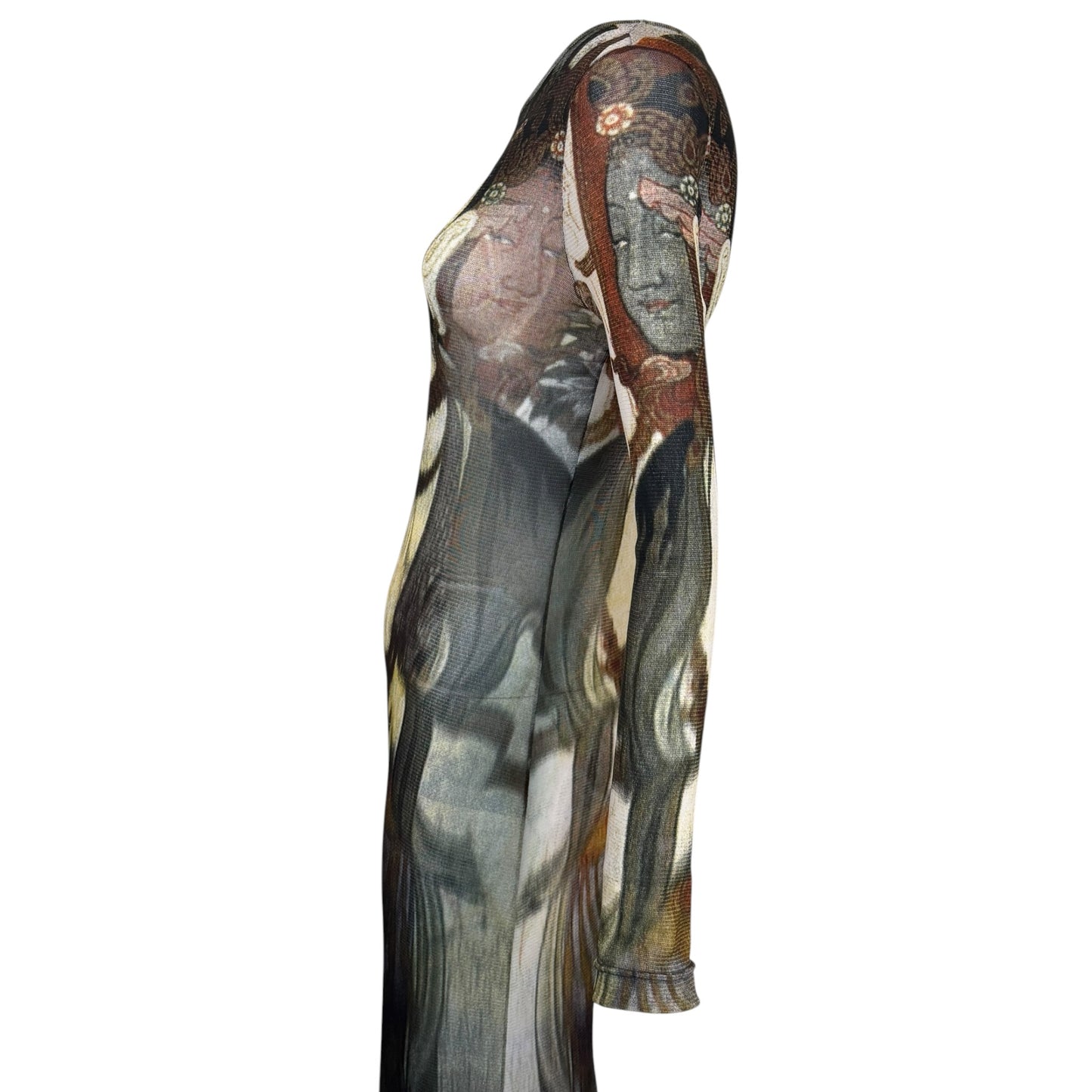 Vivienne Tam Spring 1997 Runway Buddha Print Sheer Mesh Maxi Dress | Size 2