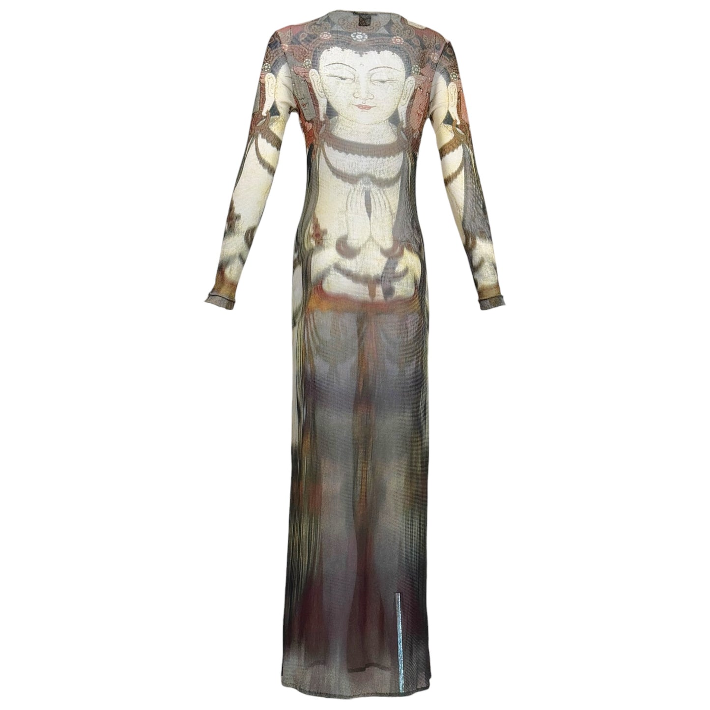 Vivienne Tam Spring 1997 Runway Buddha Print Sheer Mesh Maxi Dress | Size 2