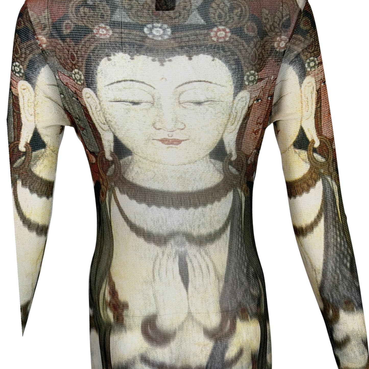 Vivienne Tam Spring 1997 Runway Buddha Print Sheer Mesh Maxi Dress | Size 2