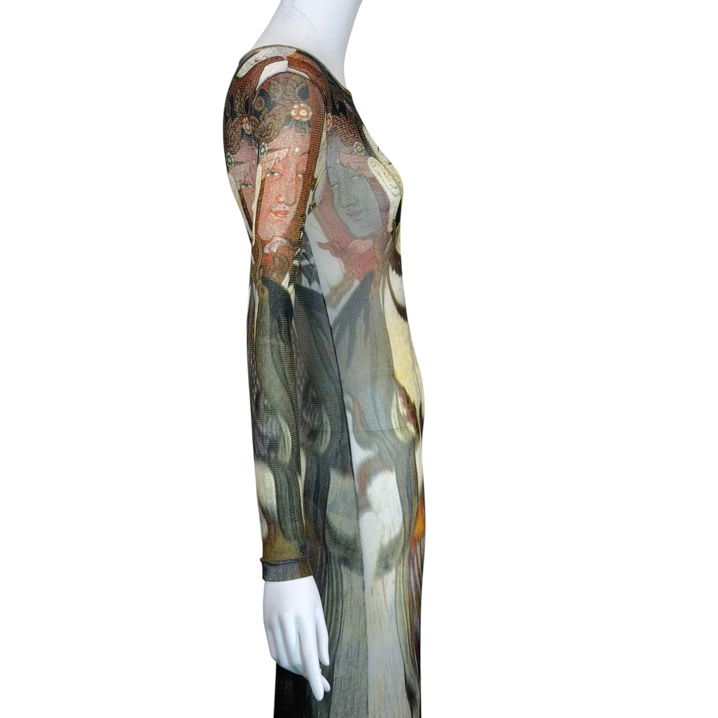 Vivienne Tam Spring 1997 Runway Buddha Print Sheer Mesh Maxi Dress | Size 2