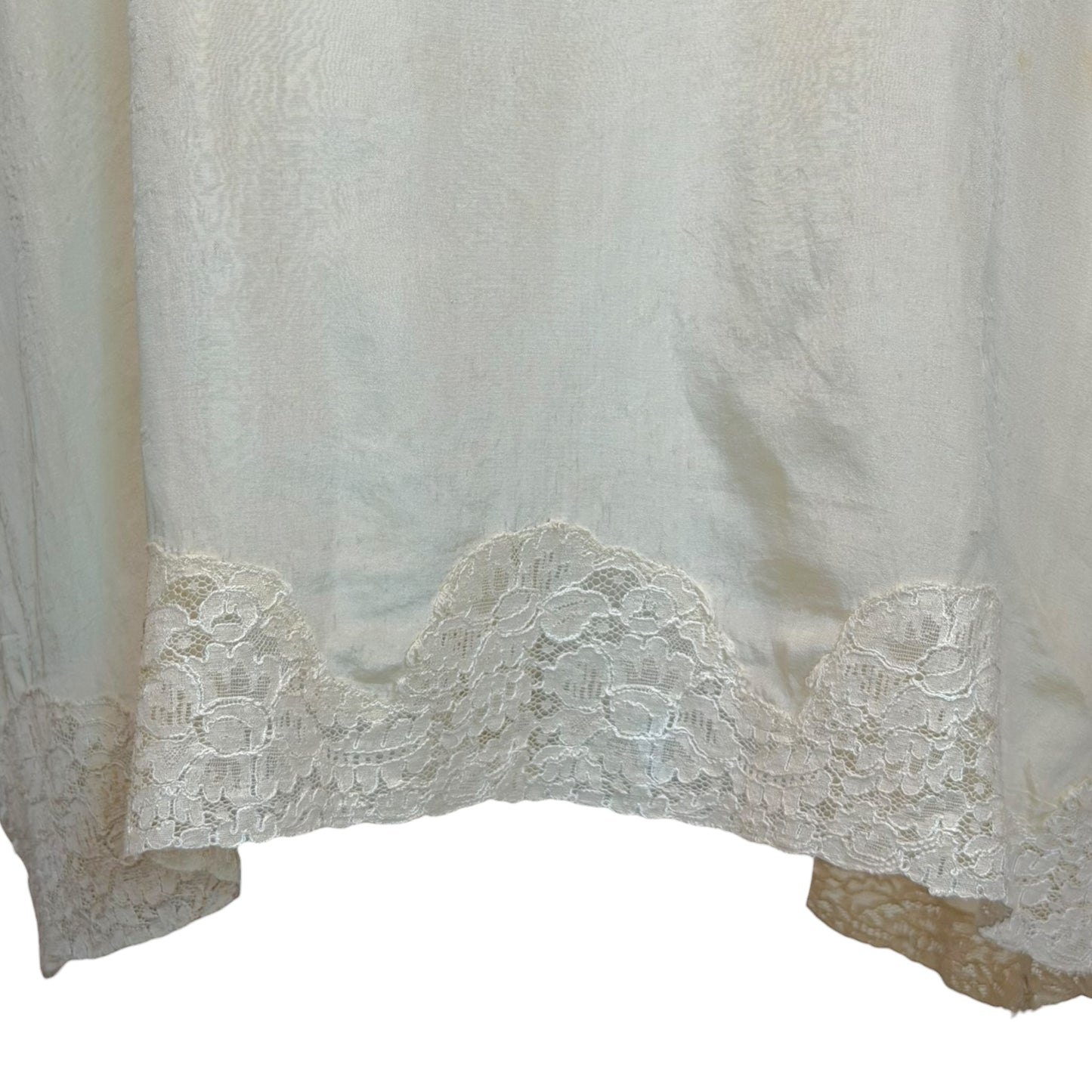 Vintage 1930s Ivory Silk & Lace Boudoir Slip Dress with Ribbonwork Floral Detail