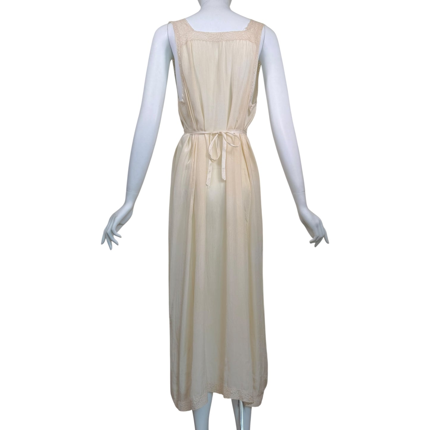 Vintage 1930s Ivory Silk & Lace Boudoir Slip Dress with Ribbonwork Floral Detail