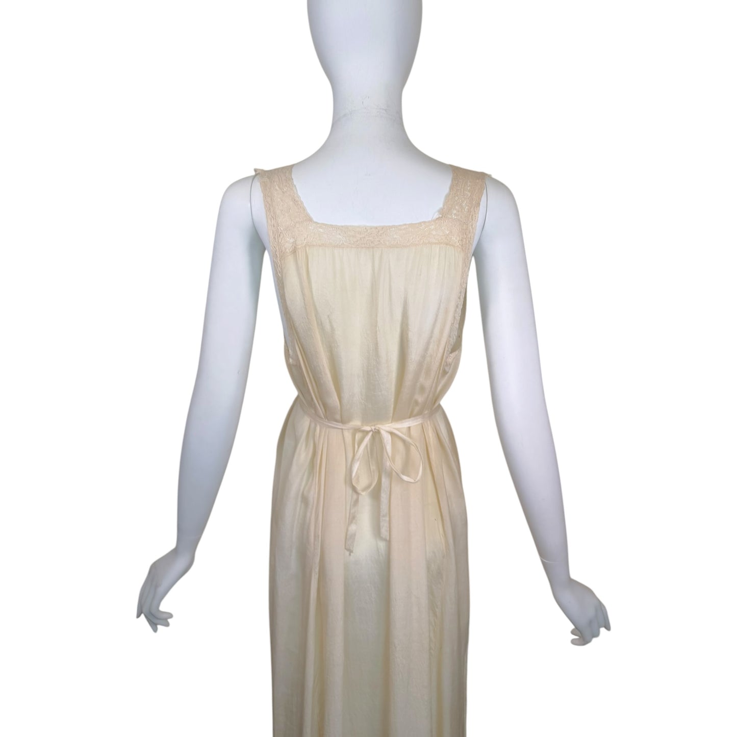 Vintage 1930s Ivory Silk & Lace Boudoir Slip Dress with Ribbonwork Floral Detail
