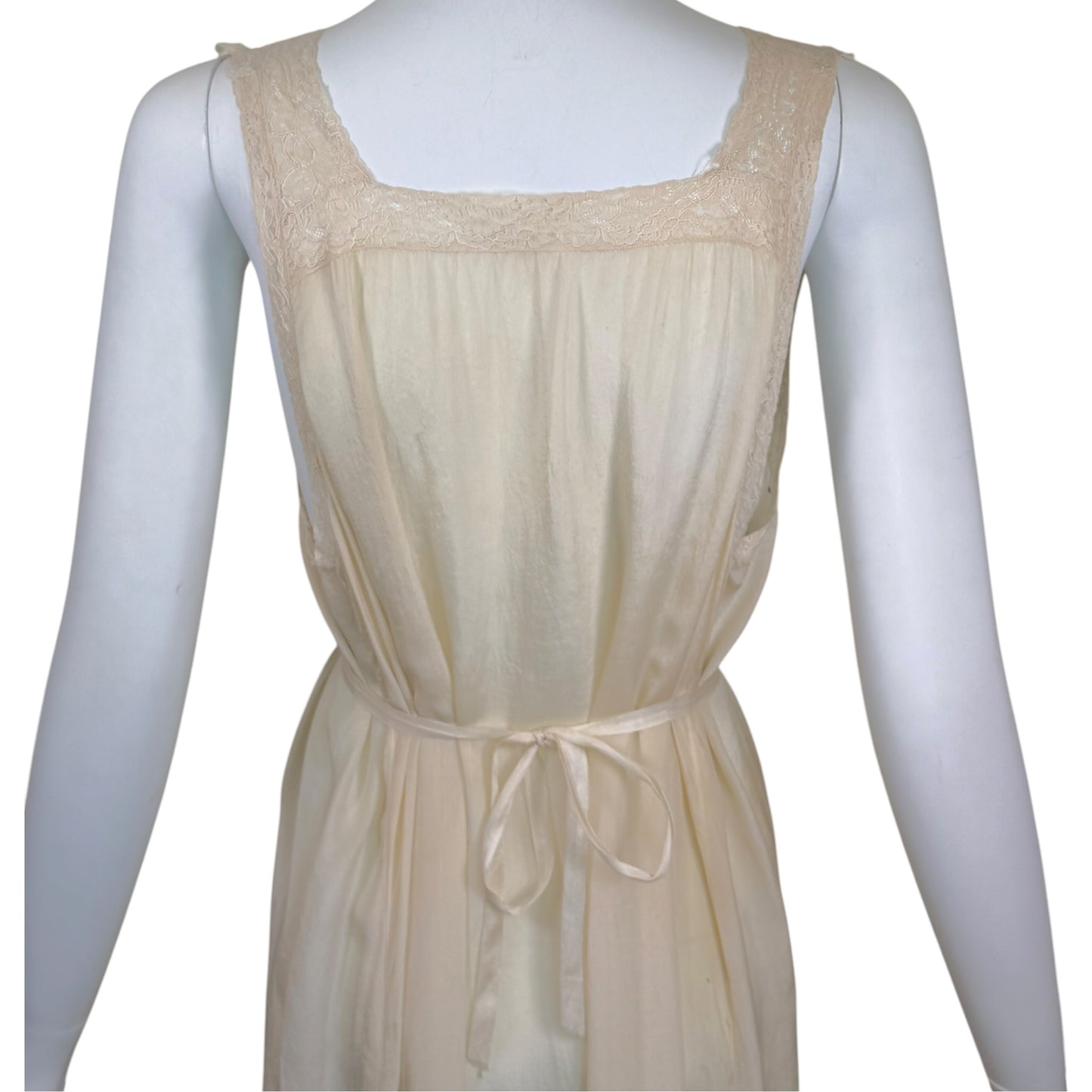 Vintage 1930s Ivory Silk & Lace Boudoir Slip Dress with Ribbonwork Floral Detail