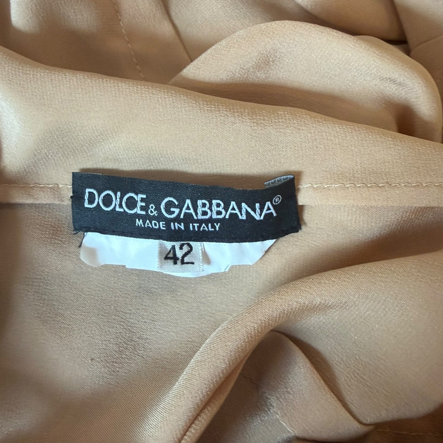 Vintage Dolce & Gabbana Y2K Champagne Silk Satin Camisole with Metal Chain Straps & Crystal Zip Pull | IT 42