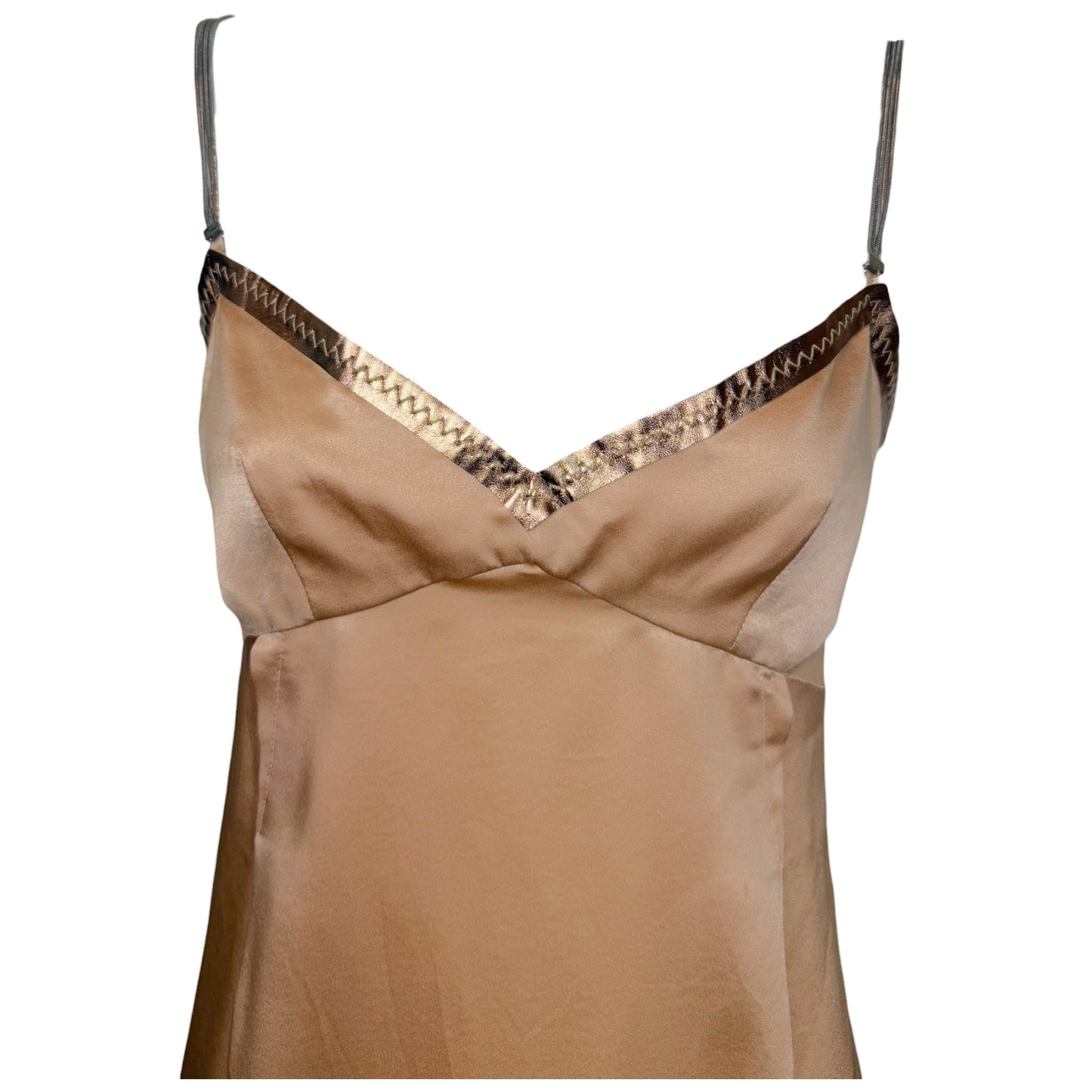 Vintage Dolce & Gabbana Y2K Champagne Silk Satin Camisole with Metal Chain Straps & Crystal Zip Pull | IT 42