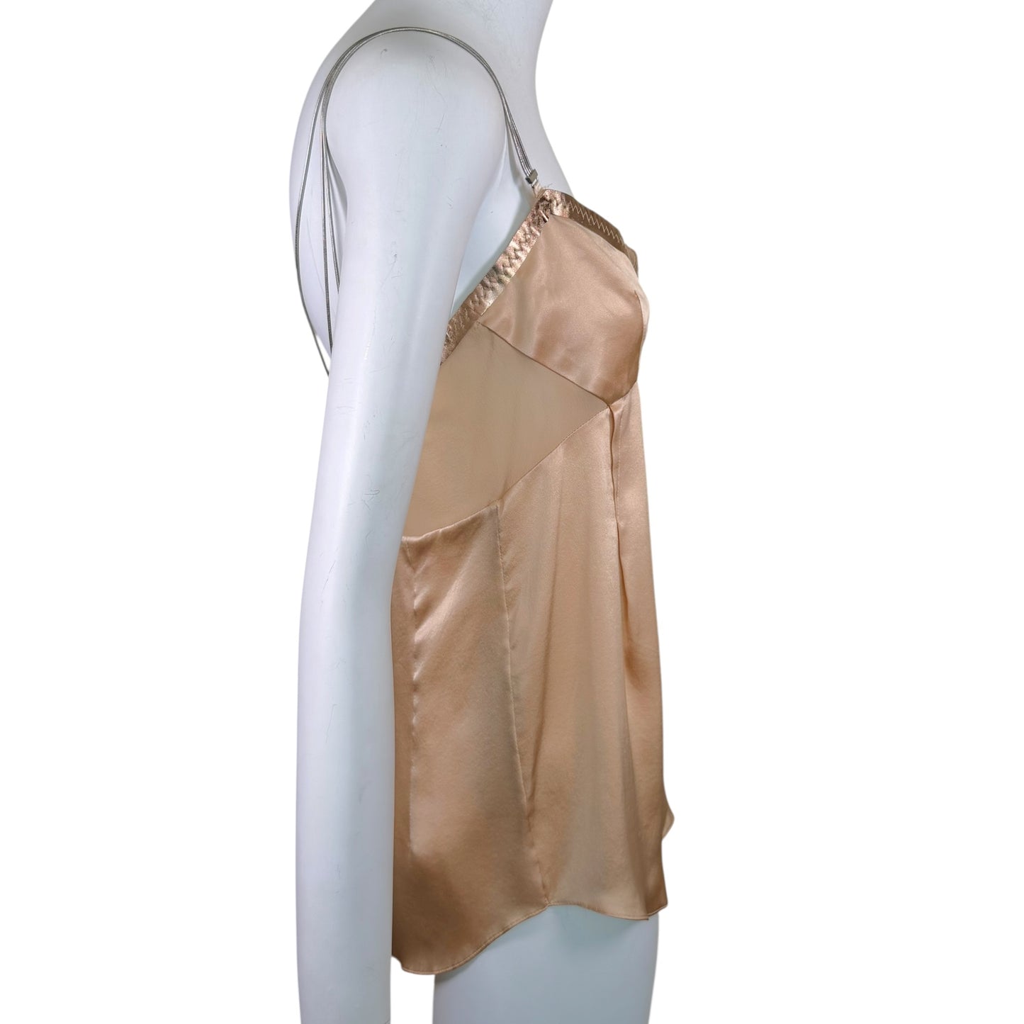 Vintage Dolce & Gabbana Y2K Champagne Silk Satin Camisole with Metal Chain Straps & Crystal Zip Pull | IT 42