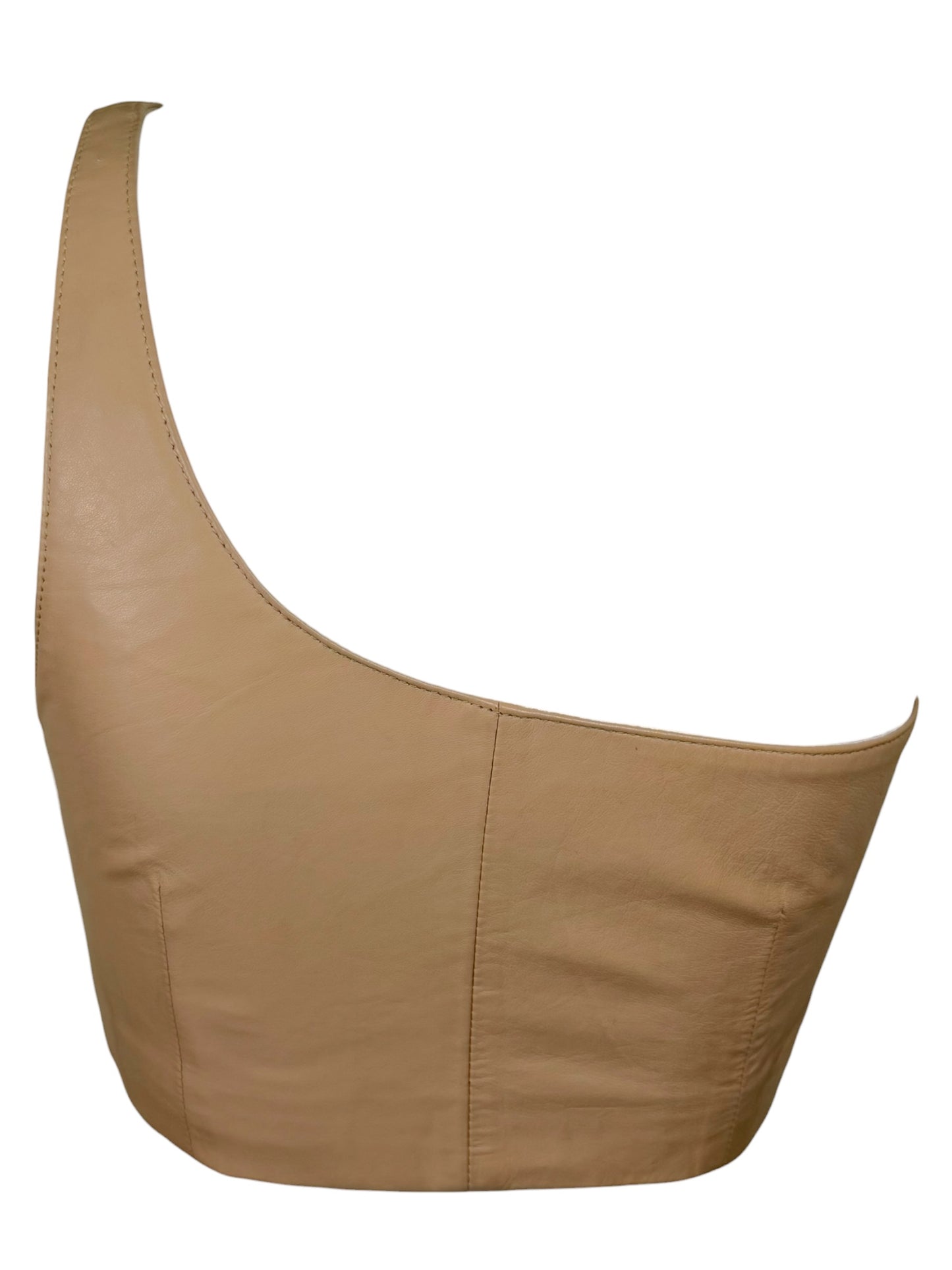 Vintage La Moda Nude Leather One-Shoulder Rhinestone Studded Crop Top | Size Small