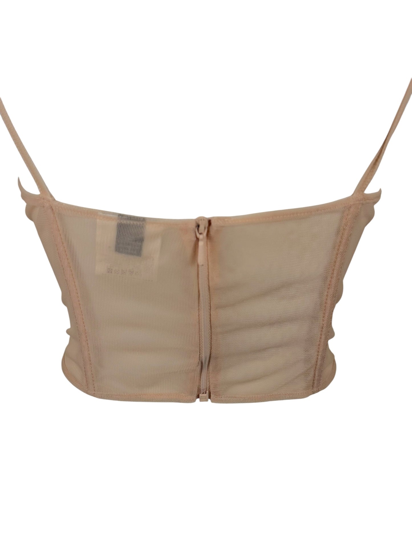 Vintage La Moda Nude Leather One-Shoulder Rhinestone Studded Crop Top | Size Small