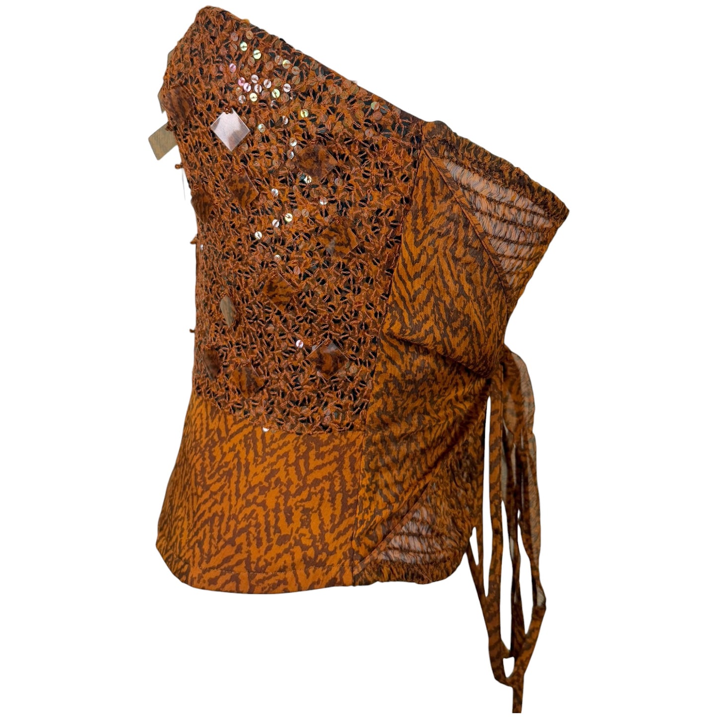 Vintage La Perla Brown Silk Chiffon Printed Bustier Top with Paillettes & Sequins | S-M