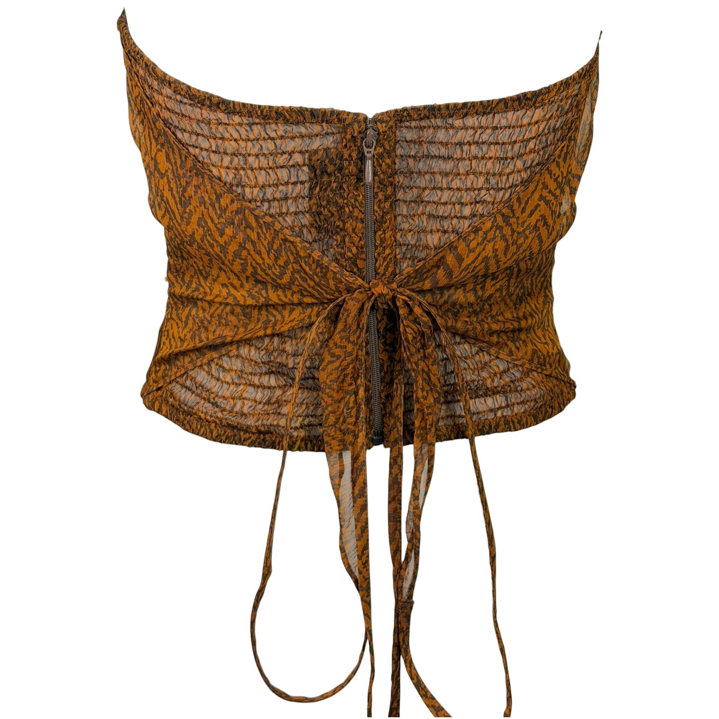 Vintage La Perla Brown Silk Chiffon Printed Bustier Top with Paillettes & Sequins | S-M