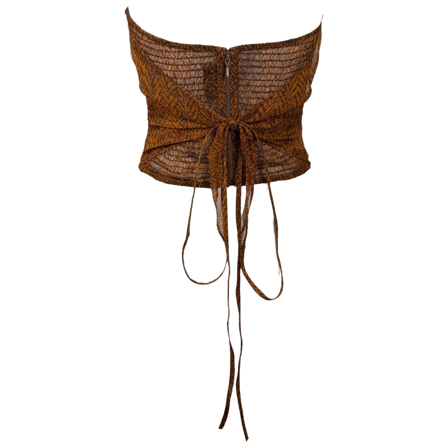 Vintage La Perla Brown Silk Chiffon Printed Bustier Top with Paillettes & Sequins | S-M
