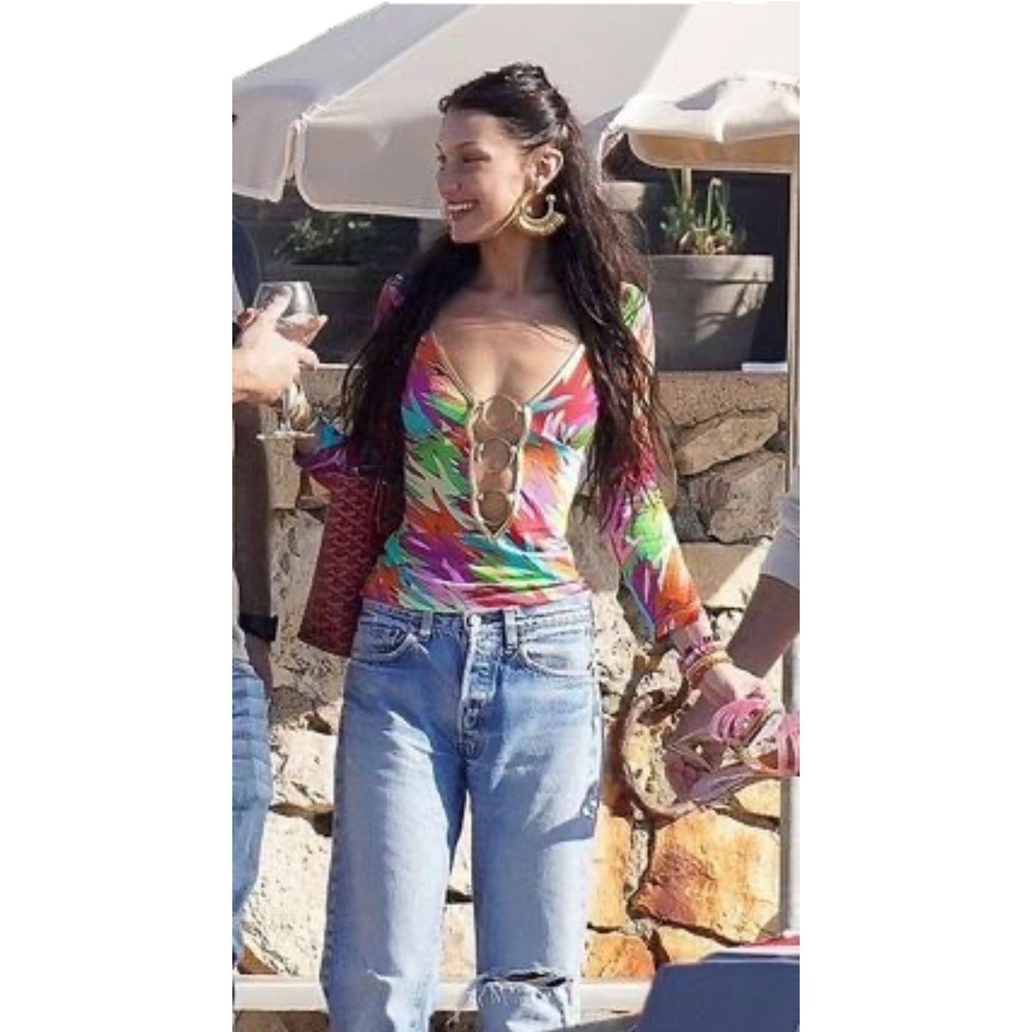 Vintage D&G Y2K rainbow mesh O-ring top, fit detail