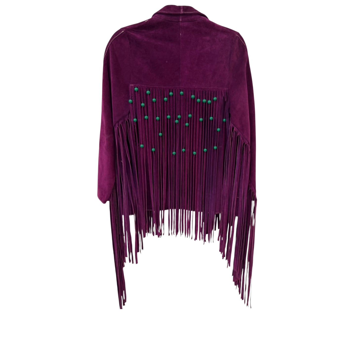 Vintage 1970s Purple Suede Fringe Jacket with Turquoise Beads | Western Boho Statement Piece