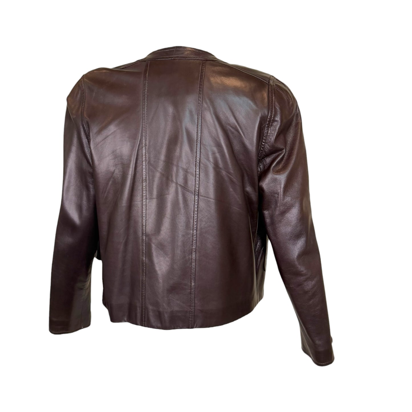 Vintage Chanel Late 1980s Brown Leather Jacket & Pencil Skirt Set with Gold CC Buttons – Jacket 38 / Skirt 40