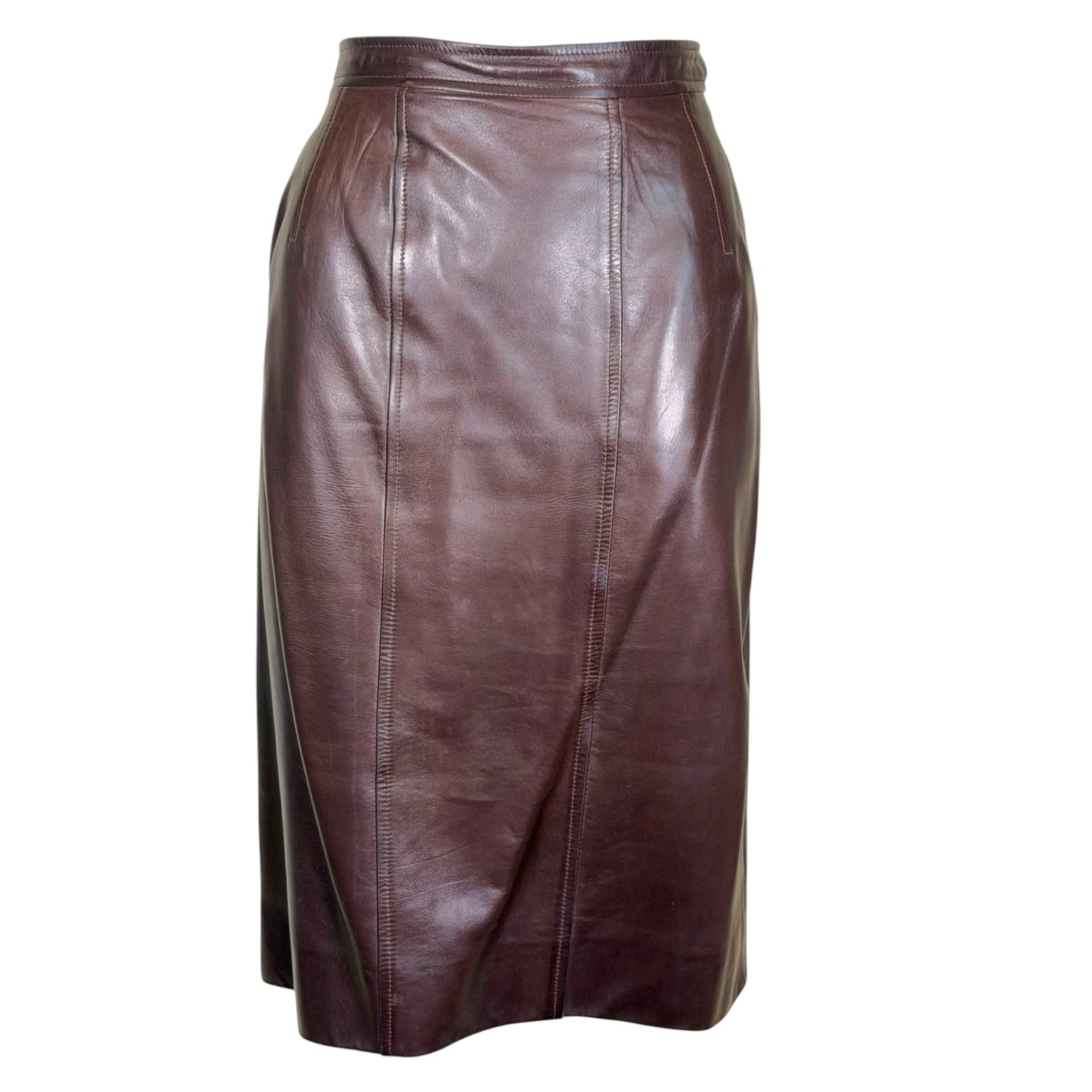 Vintage Chanel Late 1980s Brown Leather Jacket & Pencil Skirt Set with Gold CC Buttons – Jacket 38 / Skirt 40