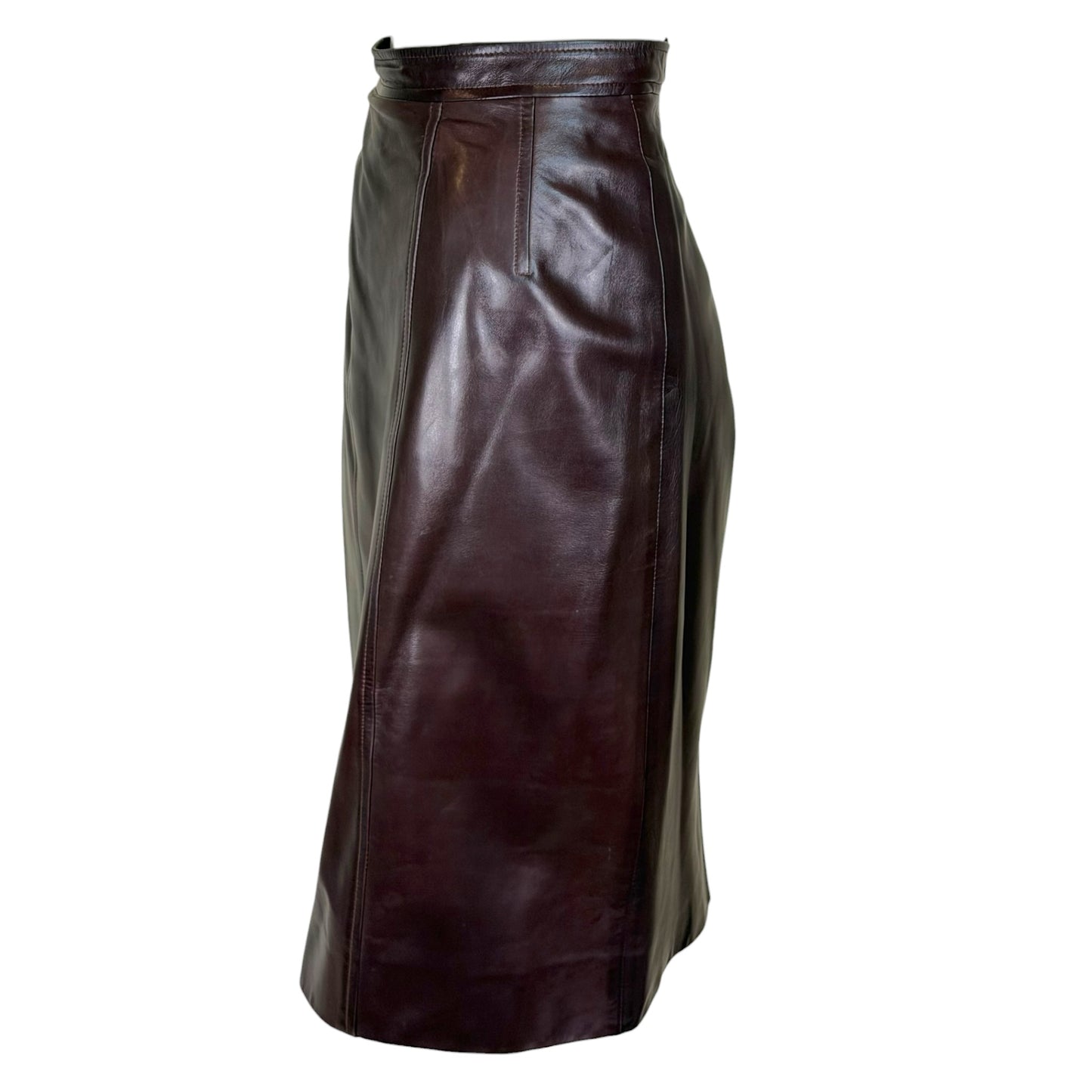 Vintage Chanel Late 1980s Brown Leather Jacket & Pencil Skirt Set with Gold CC Buttons – Jacket 38 / Skirt 40