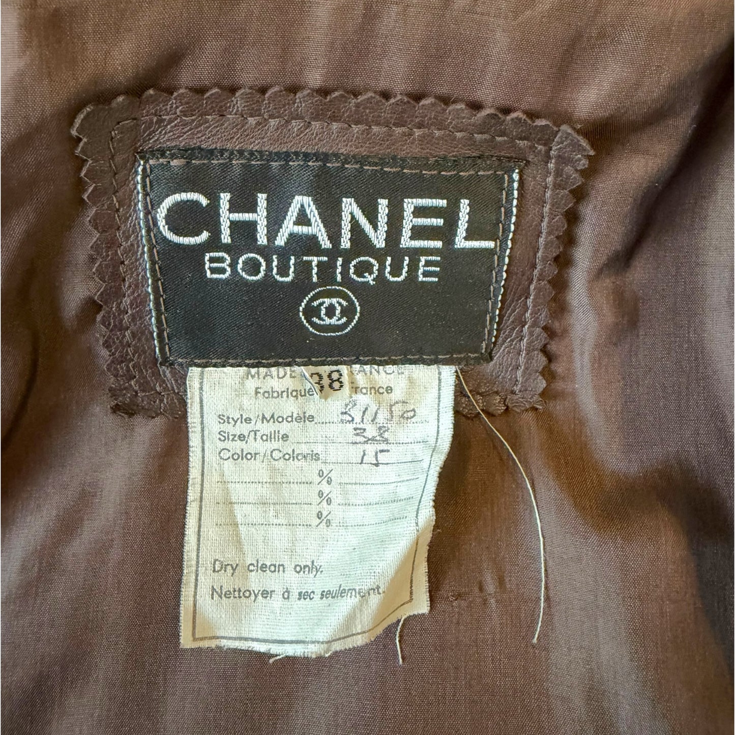Vintage Chanel Late 1980s Brown Leather Jacket & Pencil Skirt Set with Gold CC Buttons – Jacket 38 / Skirt 40