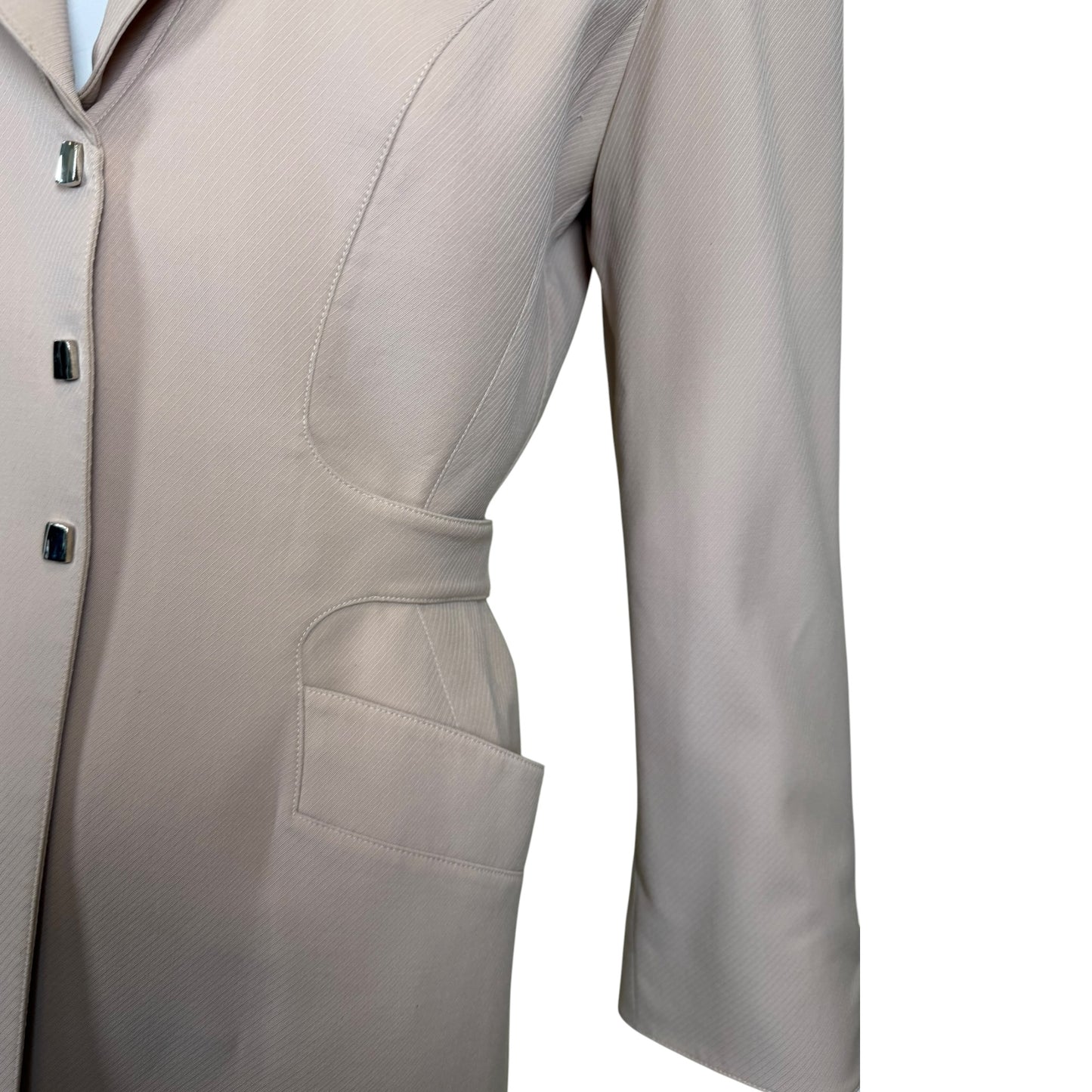 Vintage Thierry Mugler Late 1990s Taupe Wool Sculpted Blazer with Silver Buttons - Size 40