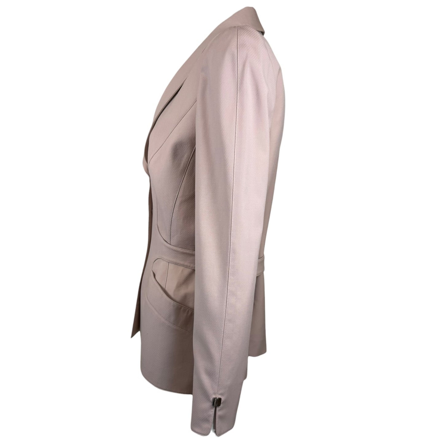 Vintage Thierry Mugler Late 1990s Taupe Wool Sculpted Blazer with Silver Buttons - Size 40