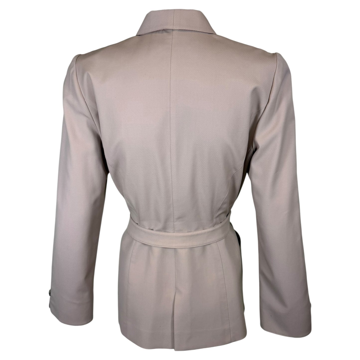 Vintage Thierry Mugler Late 1990s Taupe Wool Sculpted Blazer with Silver Buttons - Size 40