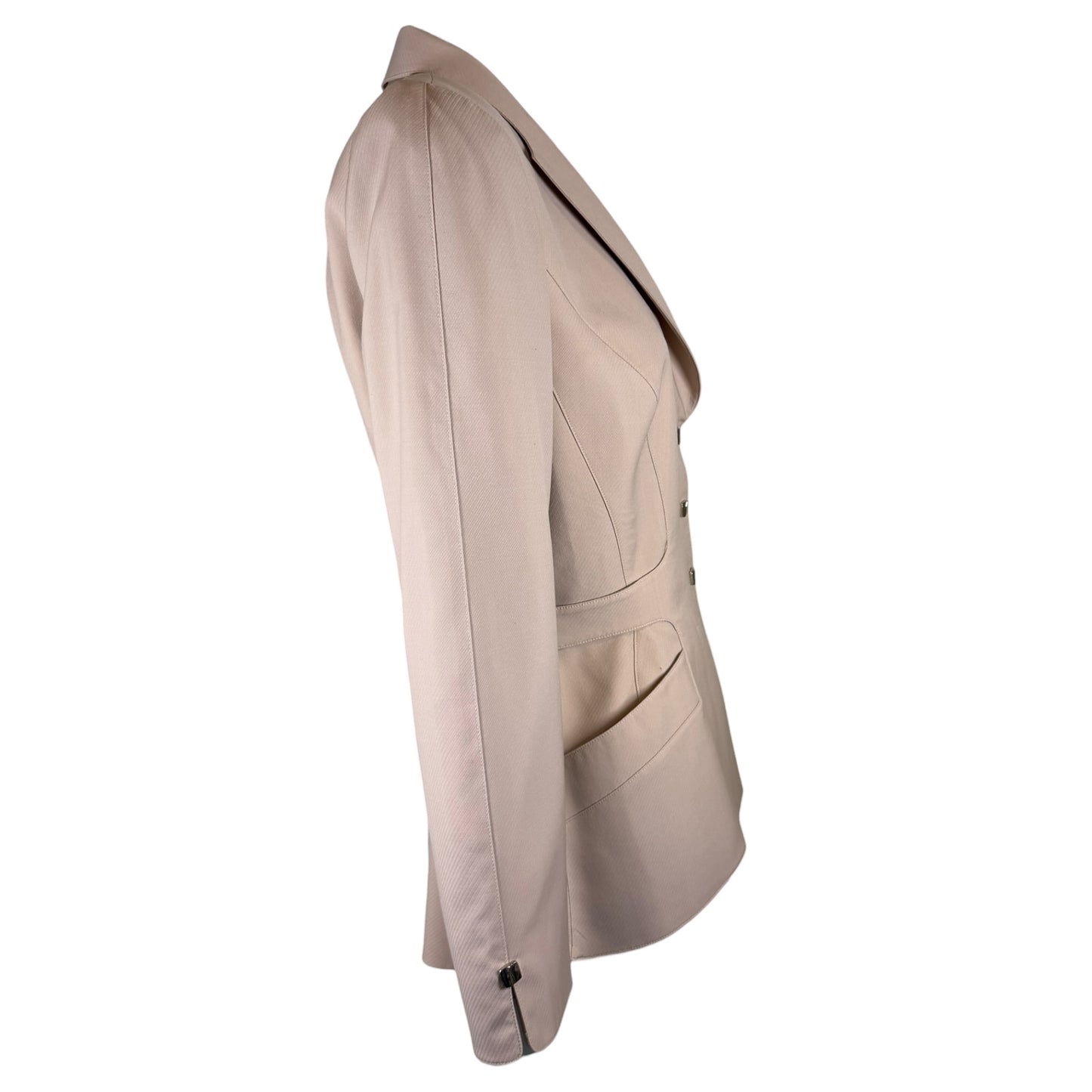 Vintage Thierry Mugler Late 1990s Taupe Wool Sculpted Blazer with Silver Buttons - Size 40
